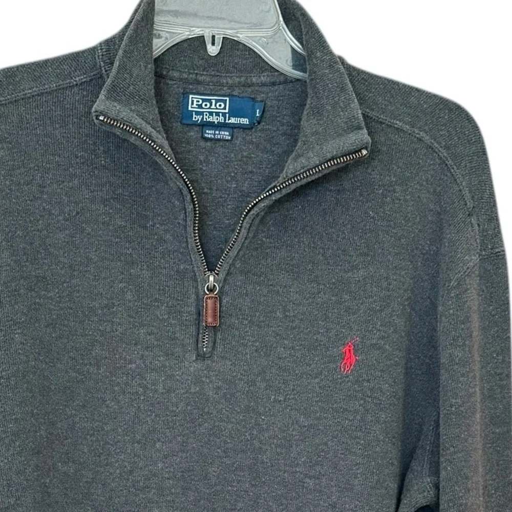 Polo Ralph Lauren Men's Charcoal Gray Cotton 1/4 Zip Pullover Sweater L